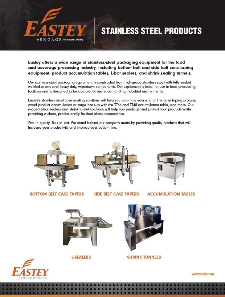 Eastey stainless steel packaging equipment brochure.