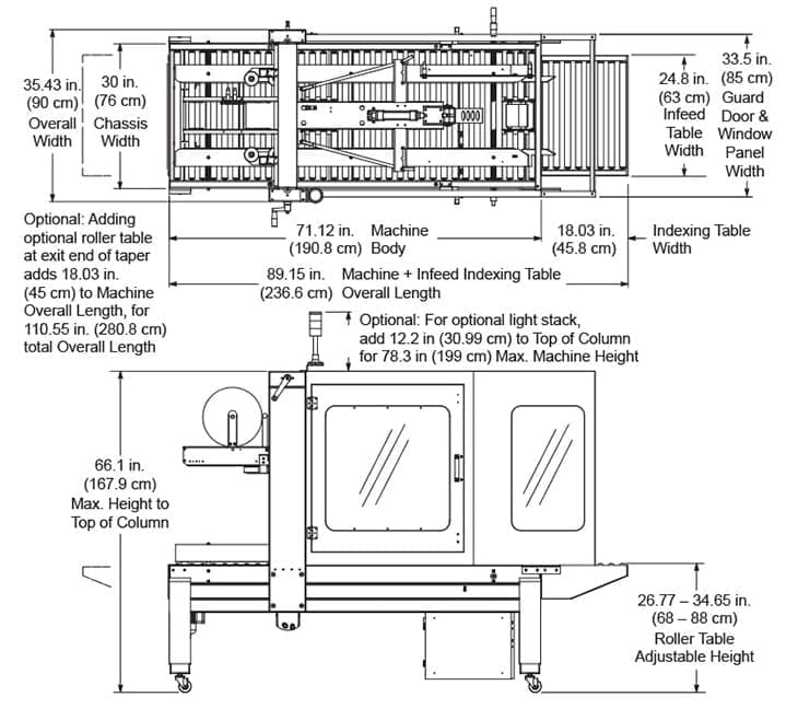 Machine dimensions of the SB-2EX machine