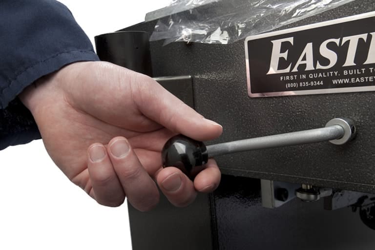 Close up of handle on the semi-automatic l sealer