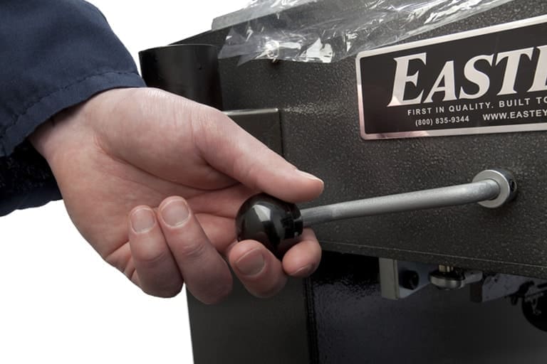 Close up of handle on the semi-automatic l sealer