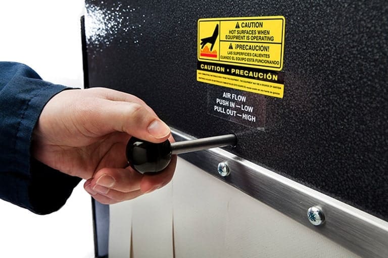 Air flow knob on an Eastey shrink tunnel