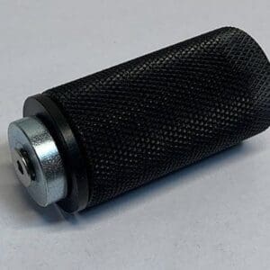 Black textured grip with metallic end cap.