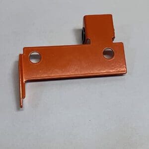 Orange metal bracket with two circular holes.