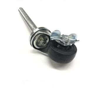 Here's an alt tag for the image: Metal stem with caster wheel.