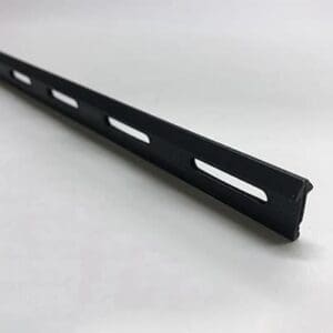 Black plastic slotted channel strip.
