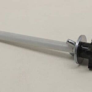 Black and silver valve stem on beige background.