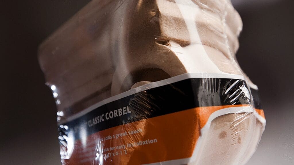 A shrink wrapped corbel