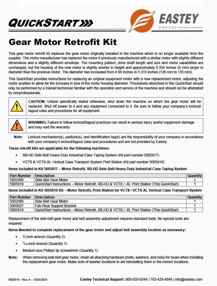VCTS QuickStart Motor Retrofit Kit